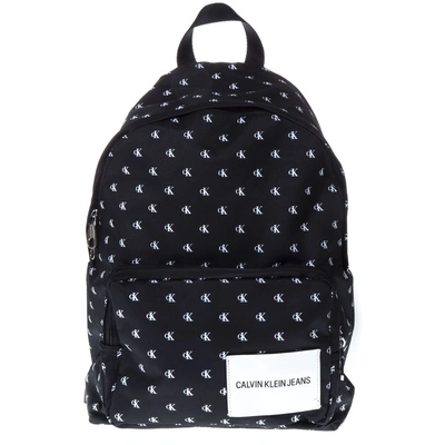 Shop Calvin Klein Black & White Logo Nylon Backpack In Black/white