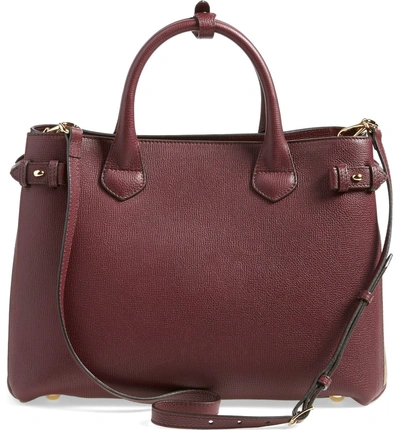 Shop Burberry Medium Banner House Check Leather Tote In Mahogany