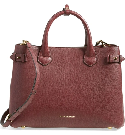 Shop Burberry Medium Banner House Check Leather Tote In Mahogany