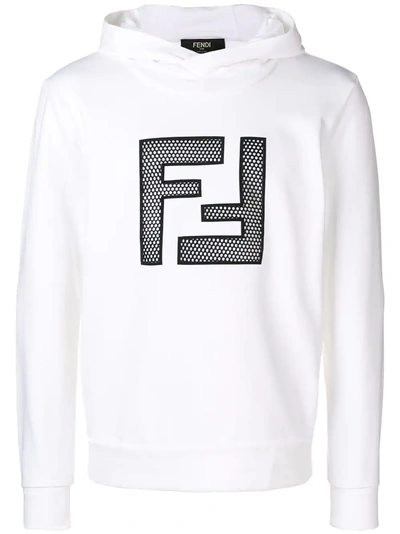 Fendi Embroidered Ff Logo Hoodie - White | ModeSens