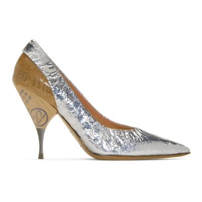 Shop Maison Margiela Silver Foil And Wood Passport Heels