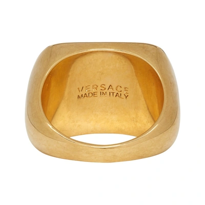 Shop Versace Gold Crystal Square Medusa Ring In Kcot Gold