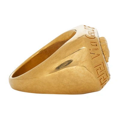 Shop Versace Gold Crystal Square Medusa Ring In Kcot Gold