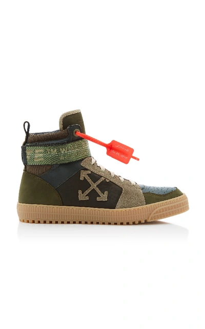 Shop Off-white Industrial Paneled Leather And Suede High-top Sneakers In Green
