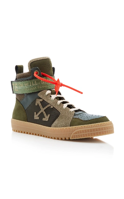 Shop Off-white Industrial Paneled Leather And Suede High-top Sneakers In Green