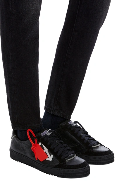 Shop Off-white Suede-trimmed Leather Low-top Sneakers In Black