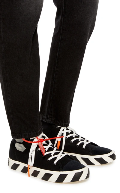 Shop Off-white Striped Cotton-canvas High-top Sneakers In Black