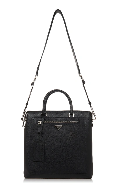 Shop Prada Black Leather Tote With External Zip Pocket