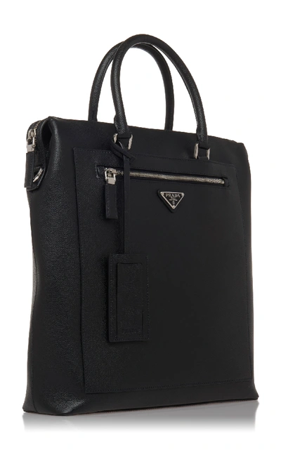 Shop Prada Black Leather Tote With External Zip Pocket