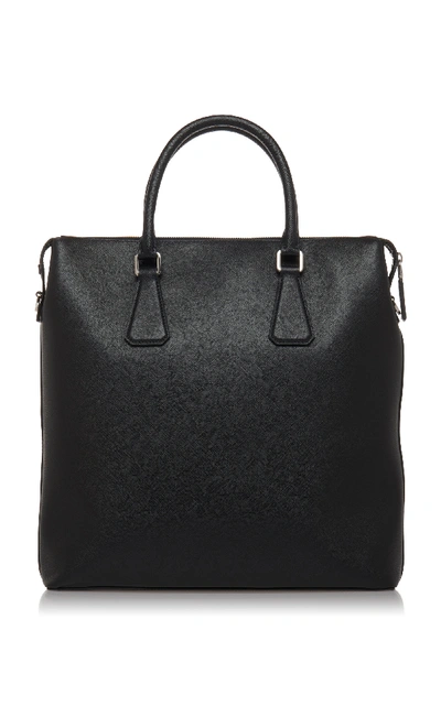 Shop Prada Black Leather Tote With External Zip Pocket