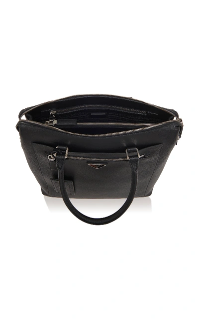 Shop Prada Black Leather Tote With External Zip Pocket