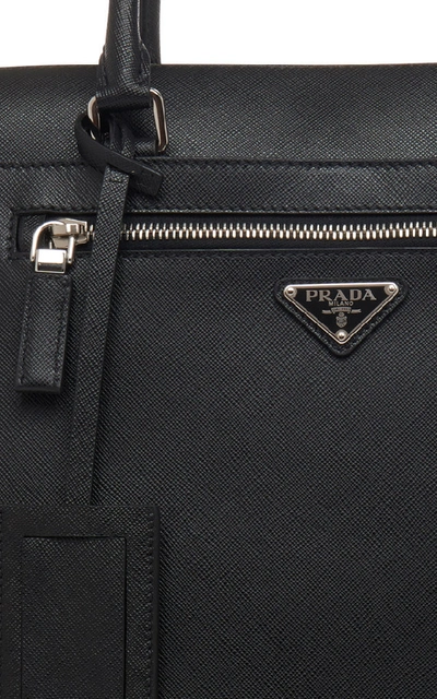 Shop Prada Black Leather Tote With External Zip Pocket