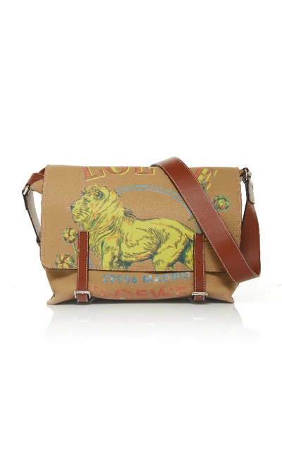 Shop Loewe Lion Calfskin Messenger Bag In Neutral