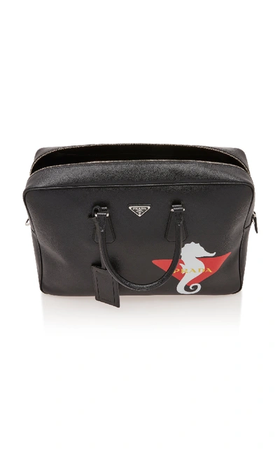 Shop Prada Logo Leather Briefcase In Black
