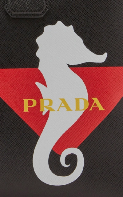 Shop Prada Logo Leather Briefcase In Black