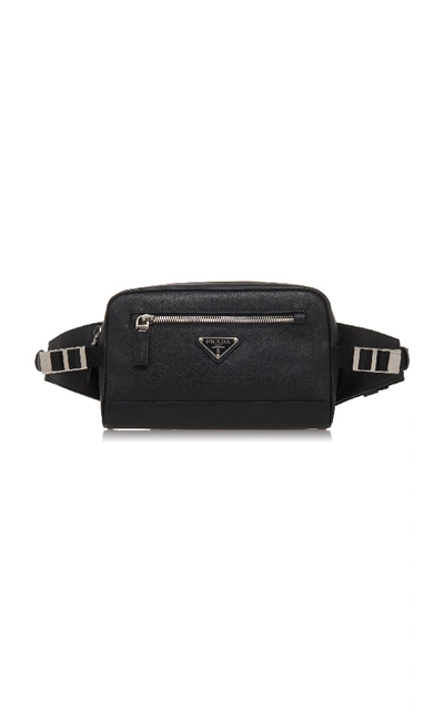 Shop Prada Black Leather Hip Bag With Nylon Waistband