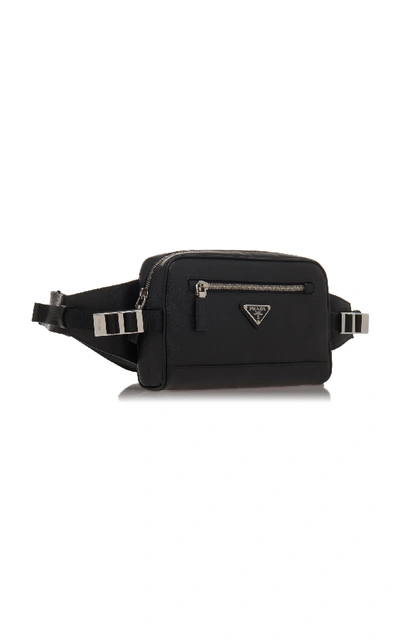 Shop Prada Black Leather Hip Bag With Nylon Waistband
