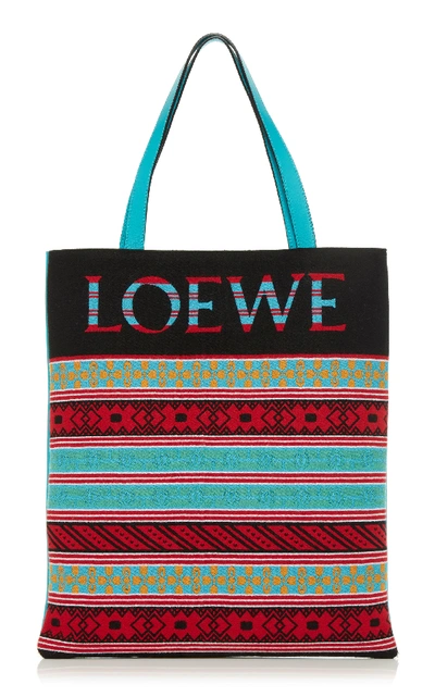 Shop Loewe Striped Knit Logo Tote Bag