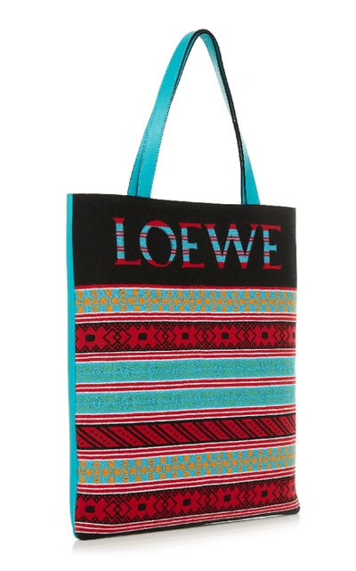 Shop Loewe Striped Knit Logo Tote Bag