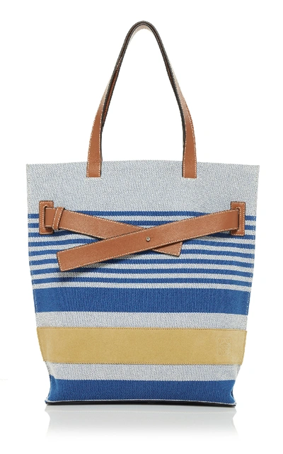 Shop Loewe Canvas And Leather Striped Tote Bag