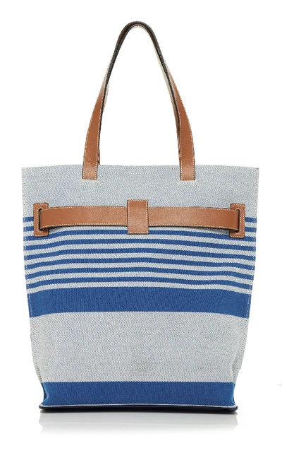 Shop Loewe Canvas And Leather Striped Tote Bag