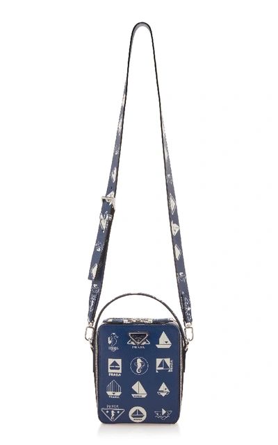 Shop Prada Nautical Leather Crossbody Bag In Blue