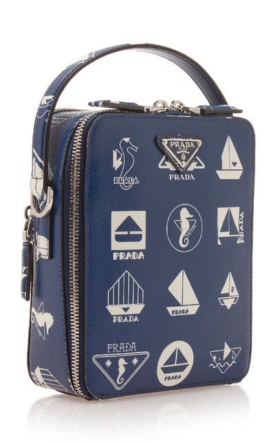 Shop Prada Nautical Leather Crossbody Bag In Blue