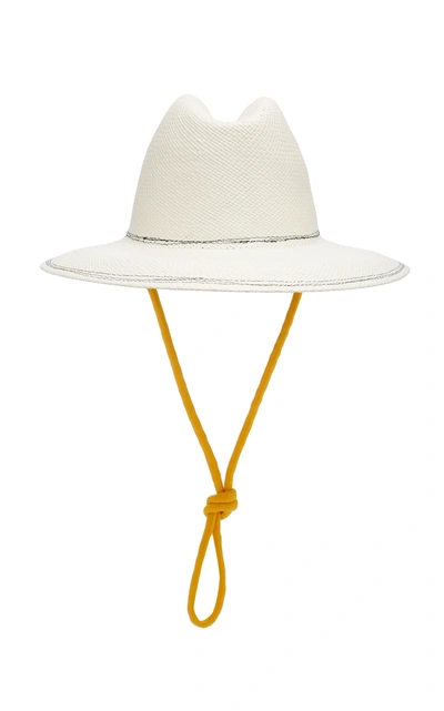 Shop Federica Moretti Wide-brimmed Straw Fedora In White