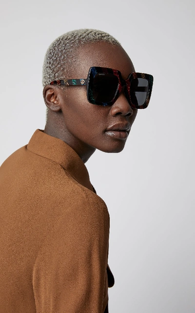 Shop Gucci Square-frame Glittered Acetate Sunglasses In Multi