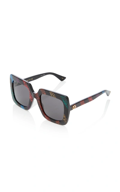Shop Gucci Square-frame Glittered Acetate Sunglasses In Multi