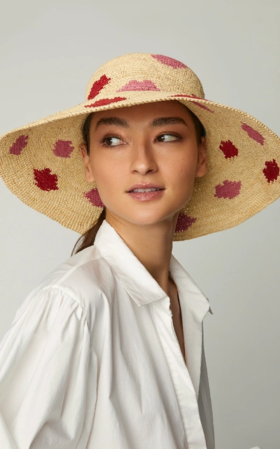 Shop Yestadt Millinery Kisses Patterned Straw Hat In Neutral