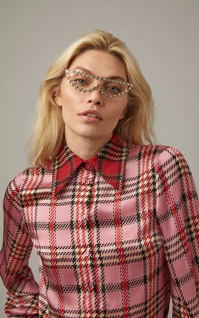Shop Gucci Embellished Metal Cat-eye Sunglasses In Neutral