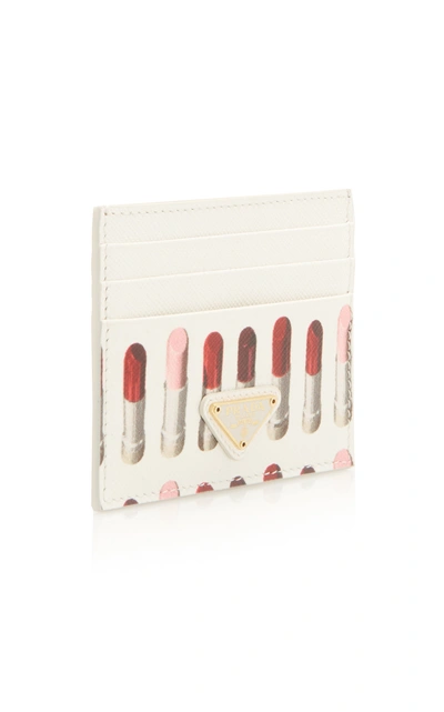 Shop Prada Lipstick-print Leather Cardholder