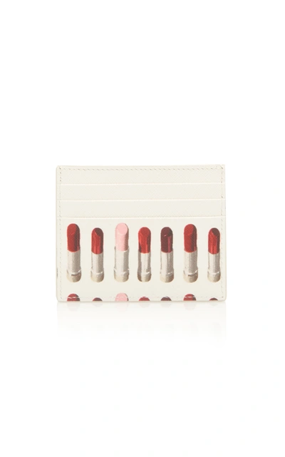 Shop Prada Lipstick-print Leather Cardholder