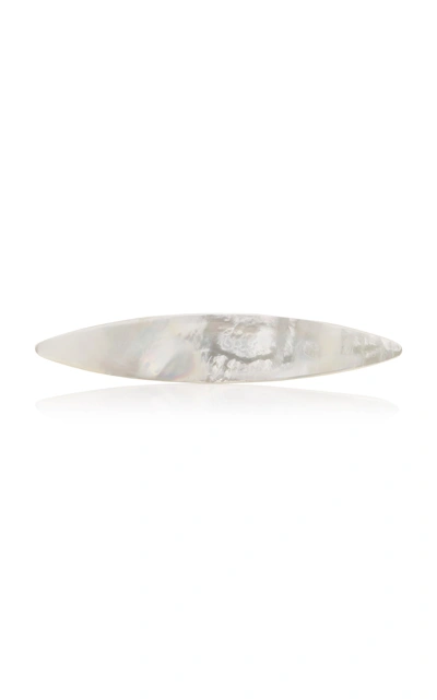 Shop Lorenzi Milano Oblong Mother-of-pearl Hair Clip In Neutral