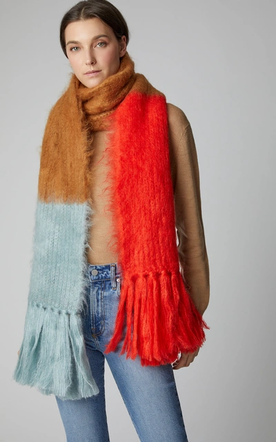 Shop Burberry Coloblocked Fringed Mohair-silk Scarf In Multi