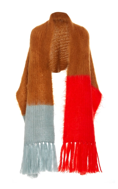 Shop Burberry Coloblocked Fringed Mohair-silk Scarf In Multi