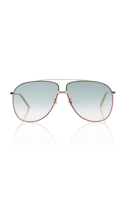 Shop Gucci Aviator-style Metal Sunglasses In Green