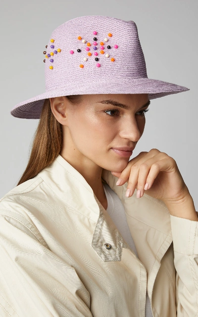 Shop Albertus Swanepoel Exclusive Magriet Embellished Straw Hat In Purple