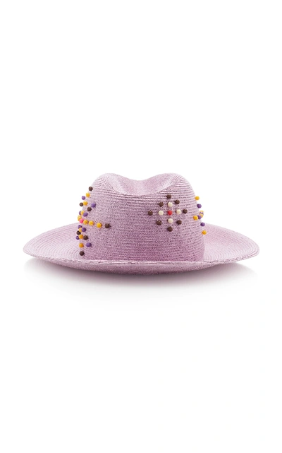 Shop Albertus Swanepoel Exclusive Magriet Embellished Straw Hat In Purple