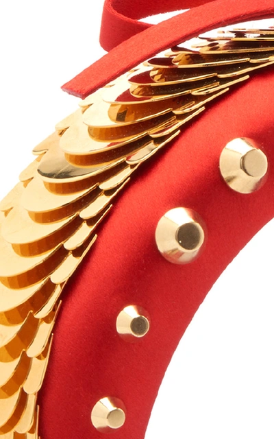 Shop Prada Bow-detailed Embellished Satin Headband In Red