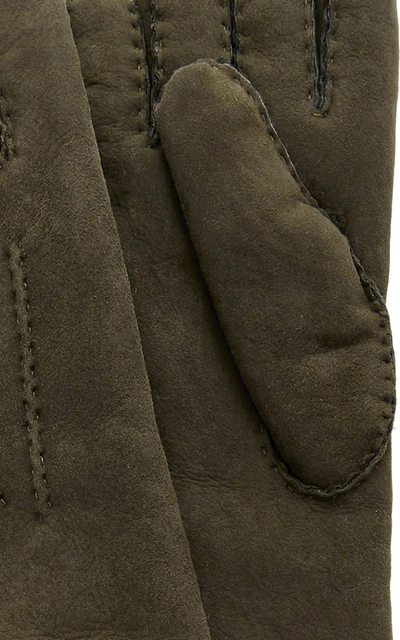 Shop Maison Fabre Suede And Shearling Long Gloves In Dark Green