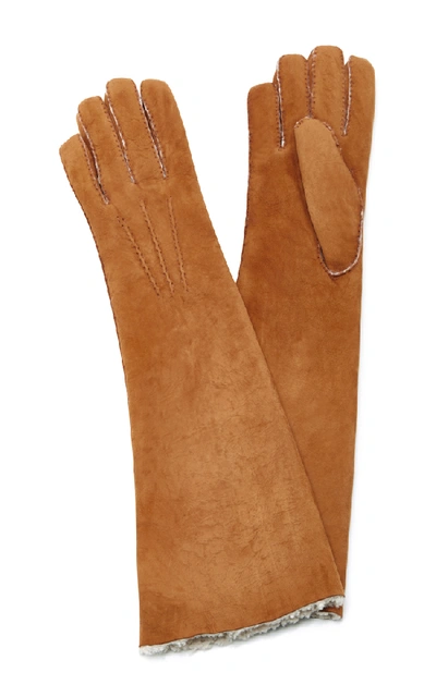 Shop Maison Fabre Suede And Shearling Long Gloves In Brown