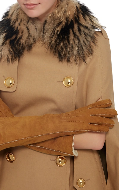 Shop Maison Fabre Suede And Shearling Long Gloves In Brown