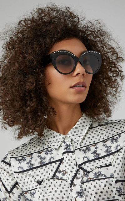 Shop Alaia Sunglasses Le Vienne Cat-eye Studded Acetate Sunglasses In Black