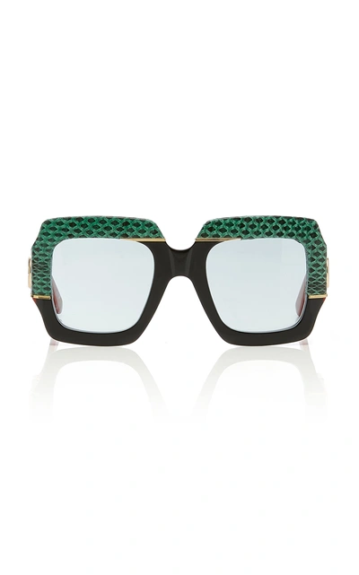 Shop Gucci Square-frame Snakeskin And Acetate Sunglasses In Green