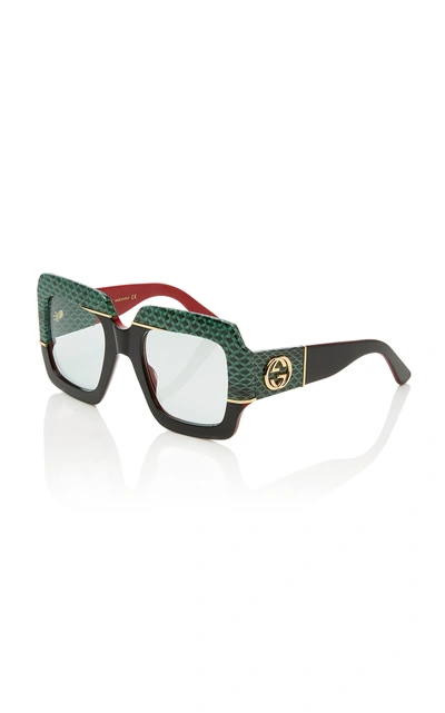 Shop Gucci Square-frame Snakeskin And Acetate Sunglasses In Green