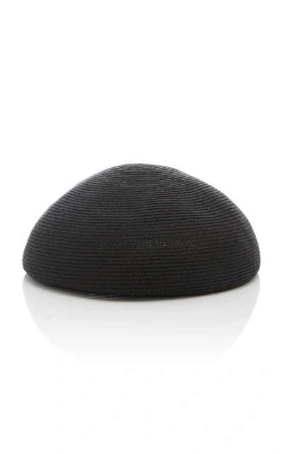 Shop Yestadt Millinery Zina Leather-trimmed Straw Beret In Black