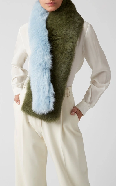 Shop Charlotte Simone Criss-cross Two-tone Fur Scarf In Green