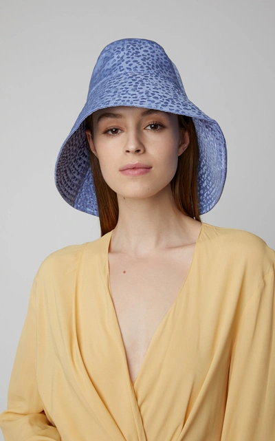 Shop Federica Moretti High-low Ribbed Silk Sun Hat In Blue